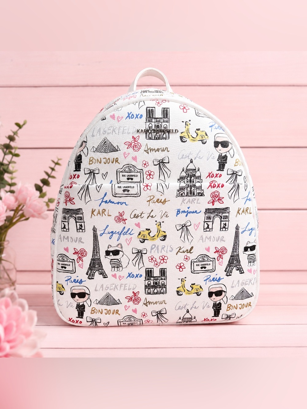 Karl Lagerfeld White Paris Print Backpack